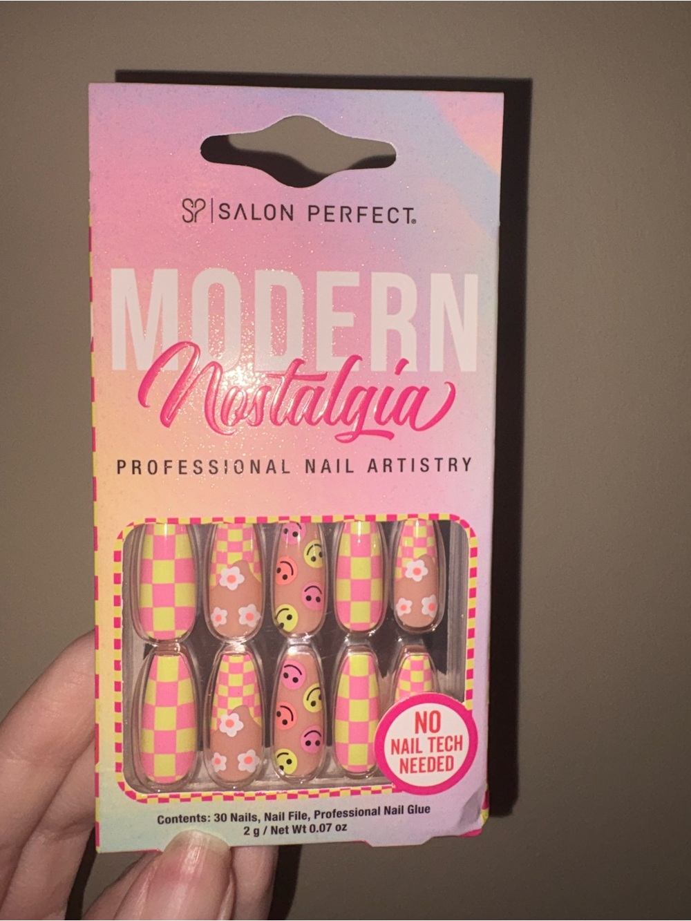 Salon Perfect Modern Nostalgia Press-On Nails - Pink & Yellow Floral/Checker